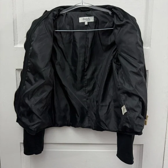 Charlotte Russe Black Moto Jacket Gold Zip Snap Collar M - Picture 7 of 11